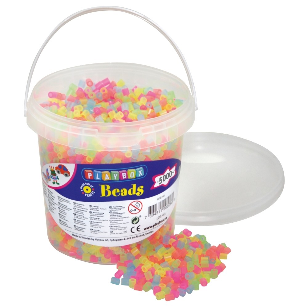 Playbox Beads in bucket, 5000 pcs, neon mix