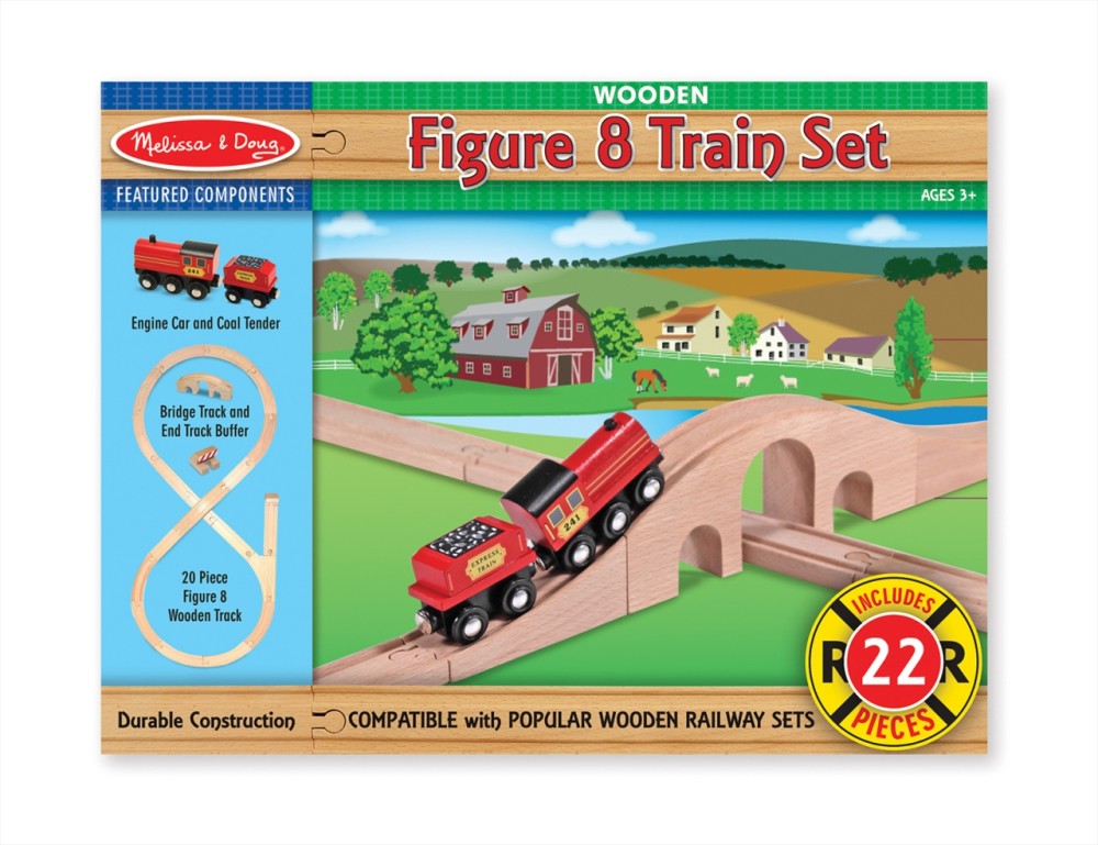 Melissa & Doug Fa vonatok és sínek, Szénszállító vonat 20 db-os sínkészlettel