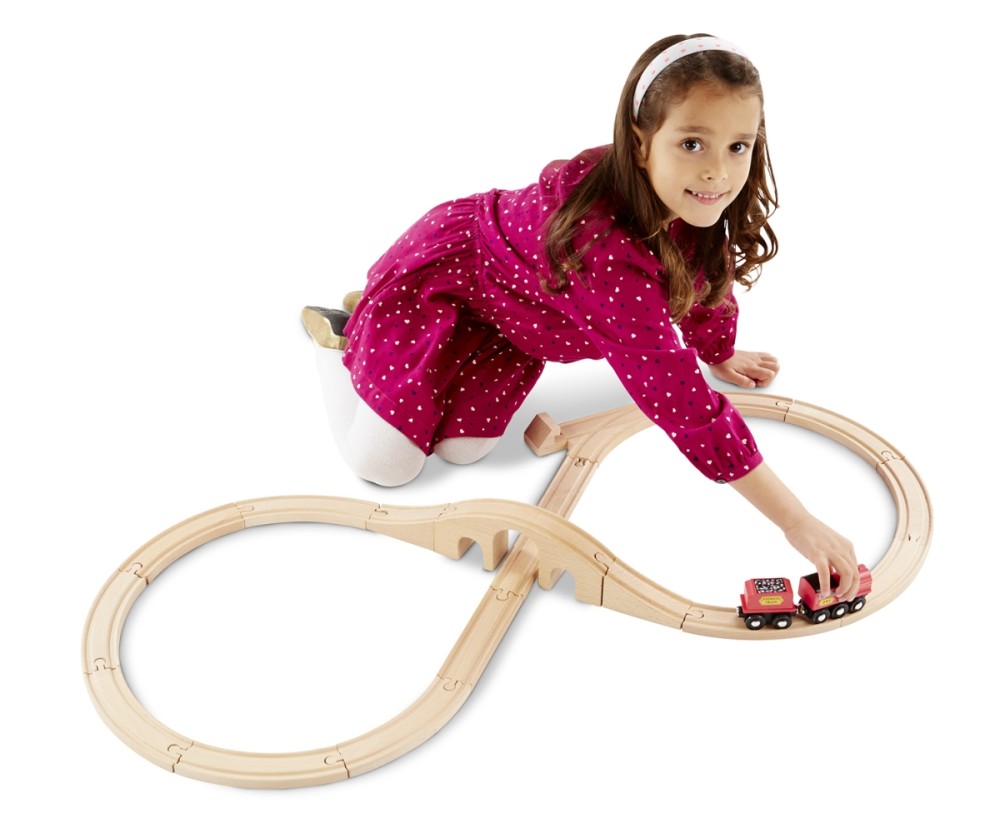 Melissa & Doug Fa vonatok és sínek, Szénszállító vonat 20 db-os sínkészlettel