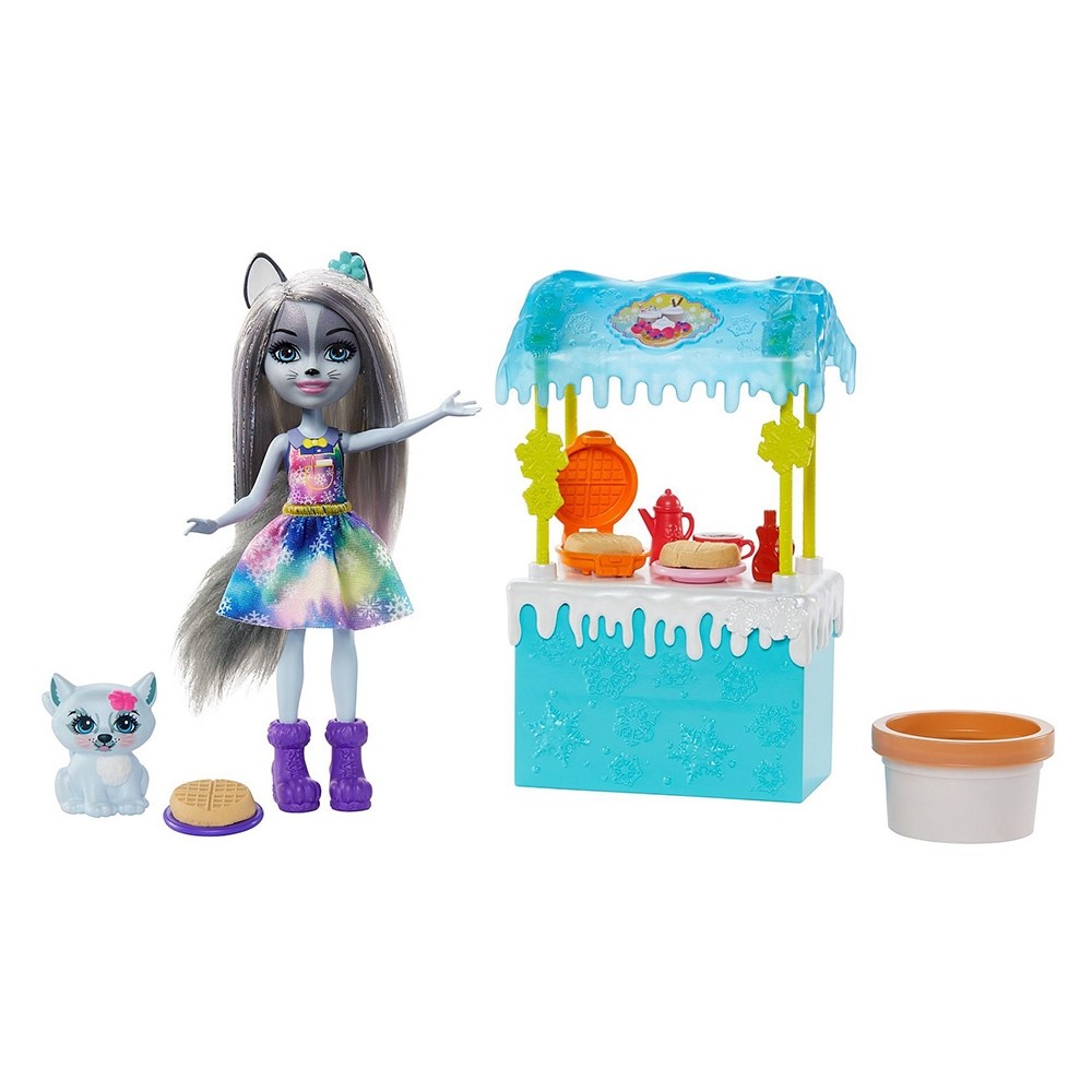Enchantimals Warmin' Up Cocoa Stand With Hawna Husky & Whipped Cream Dolls